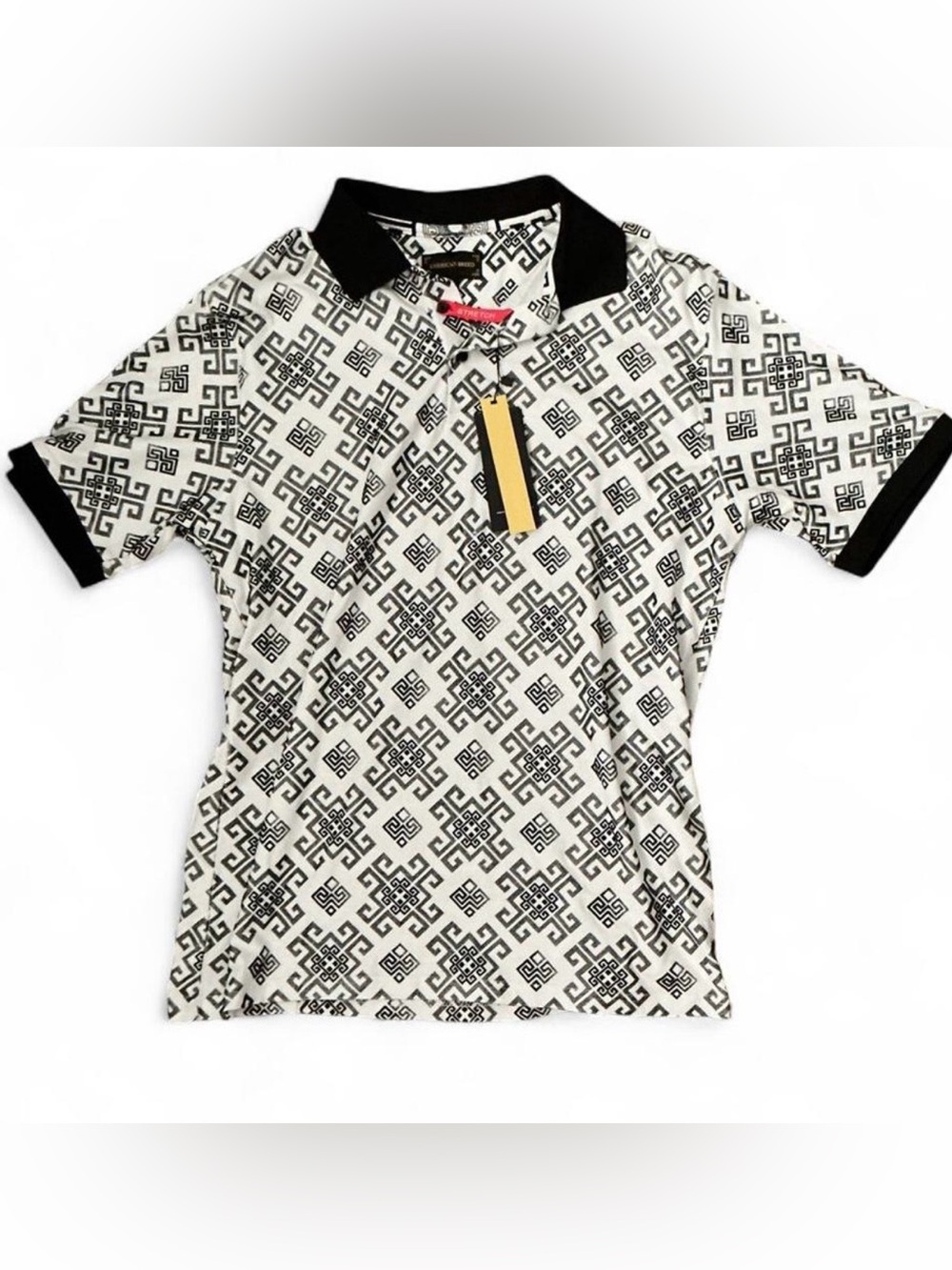 Mens Black & White Geometric Polo Shirt